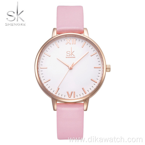 Shengke Top Brand Fashion Ladies Watches Leather Female Quartz Watch Women Thin Casual Strap Watch Reloj Mujer Marble Dial SK